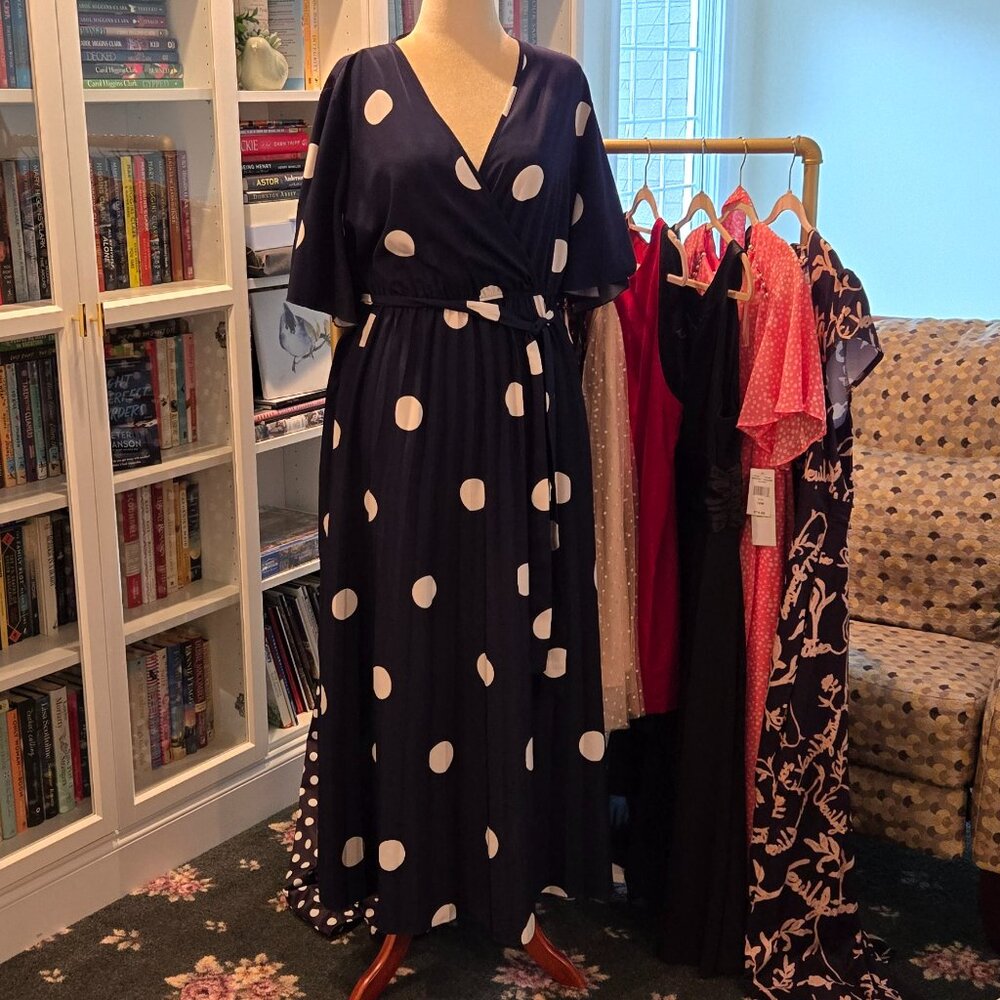 SHEIN Blue with White Polka Dot Dress - 3XL